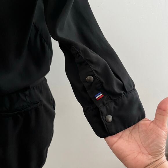 Etienne Marcel Military Utility Shirt Dress 3/4 Sleeve Mini Pockets Black Small - Picture 10 of 11